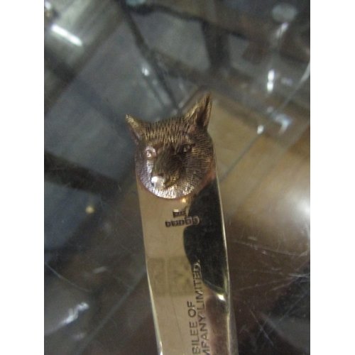 753 - Antique 9 Carat Gold Letter Opener with Engraving Fox Motif Finger Rest Approximately 55g