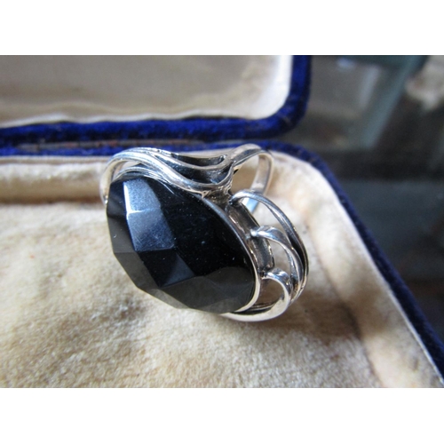 756 - Facet Cut Ladies Solid Silver Mounted Centre Stone Ring