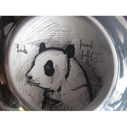 759 - Bernard Buffet Panda Solid Silver Salver with Engraved Decoration Signed and Titled Approximately 9 ... 