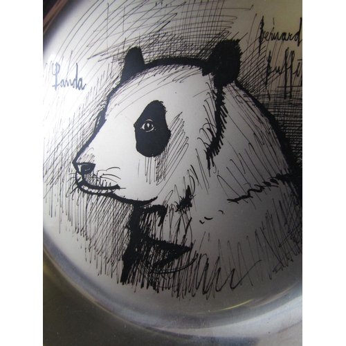 759 - Bernard Buffet Panda Solid Silver Salver with Engraved Decoration Signed and Titled Approximately 9 ... 