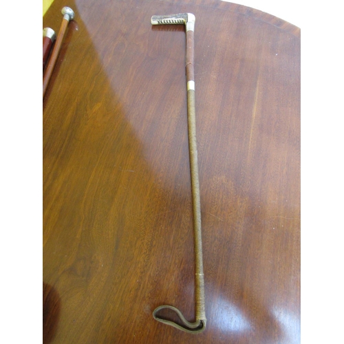 76 - Antique Solid Silver Mounted Horn Handled Leather-bound Riding Crop Approximately 26 Inches High