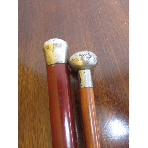 77 - Two Solid Silver Topped Walking Canes Antique