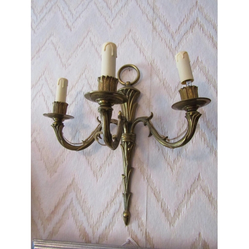 771 - Pair of Ormolu Mounted Three Sconce Side Wall Lights Each Approximately 14 Inches High