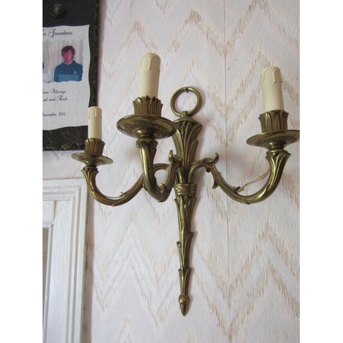 771 - Pair of Ormolu Mounted Three Sconce Side Wall Lights Each Approximately 14 Inches High