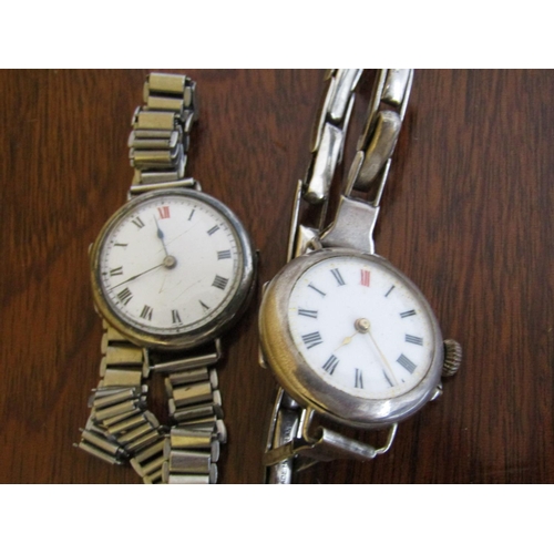 784 - Two Antique Solid Silver Ladies Wristwatches with Roman Numeral Decorated Dials