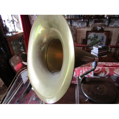 786 - Antique Brass Horn Gramophone Working Order