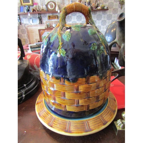 787 - Majolica Cheese Dish with Cover Good Original Colour Approximately 14 Inches High