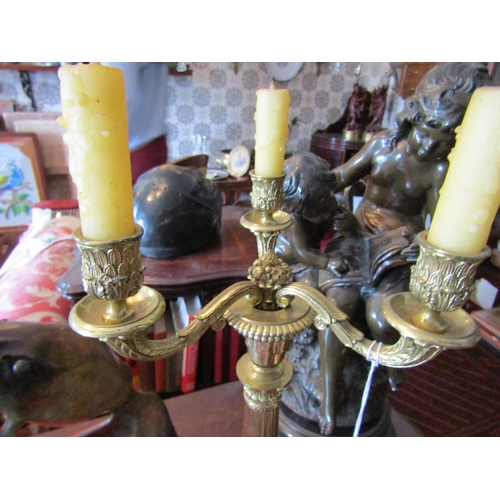 790 - Regency Gilded Brass Three Sconce Table Candelabra on Griffin Paw Supports Approximately 18 Inches