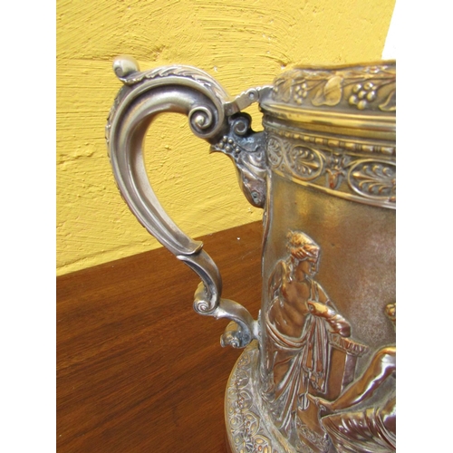 80 - Large Antique Tankard with Hinged Cover above Classical Motif Decorated Frieze Approximately 11 Inch... 