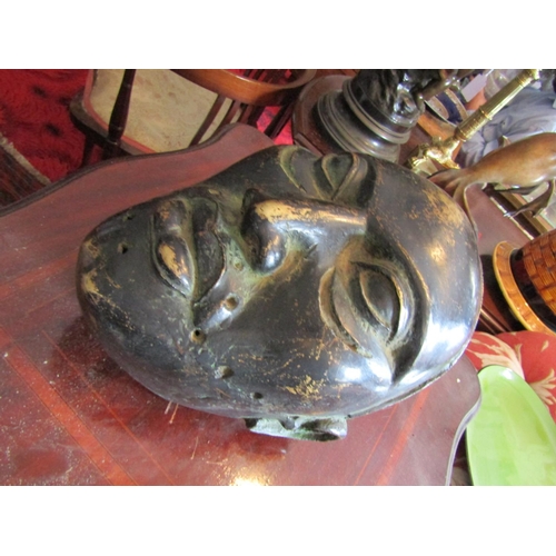 801 - Unusual Bronze Tribal Mask Approximately 12 Inches High