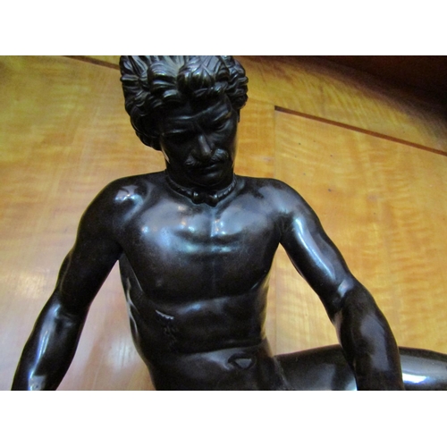 805 - Antique Bronze Sculpture of Seated Warrior with Sword Chased and Detailed Approximately 12 Inches Wi... 