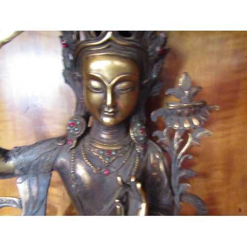 809 - Seated Deity Bronze with Gemset Stones Approximately 8 Inches High