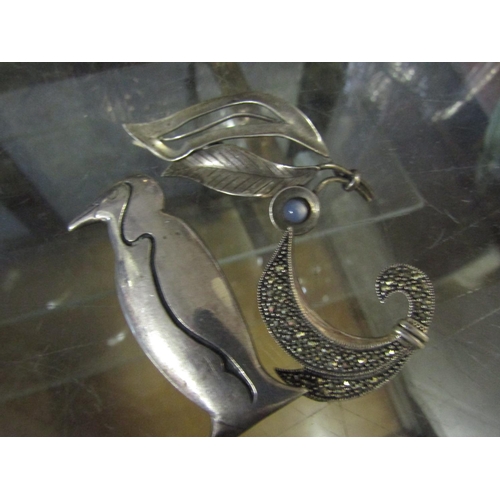 821 - Four Solid Silver Ladies Brooches including Penguin Motif Example