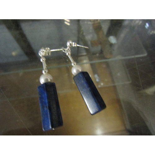 824 - Pair of Lapis Lazuli Silver Mounted Ladies Drop Earrings and Matching Silver Lapis Lazuli Necklace P... 