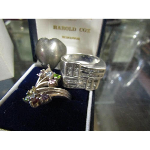 827 - Three Ladies Solid Silver Rings One Gemset