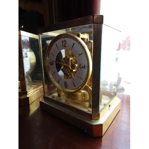 830 - Rare Pair of Vintage Jaeger-LeCoultre Gilded Brassbound Atmospheric Table Clock with Gilded Baton Di... 