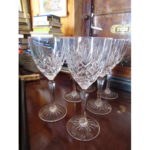 831 - Set of Six Irish Cut Crystal Wine Glasses of Stem Form Each Approximately 8 Inches High