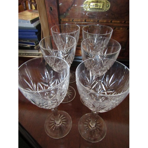 831 - Set of Six Irish Cut Crystal Wine Glasses of Stem Form Each Approximately 8 Inches High