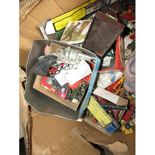 843 - Large Cardboard Box of Various Vintage Toys and Others Sizeable Quantity