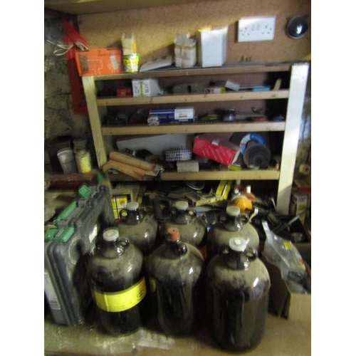 861 - Quantity of Old Chemist Bottles and Shelf Unit with Various Tools, Screws, Nuts and Bolts etc Quanti... 