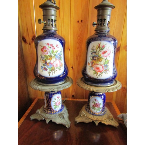 884 - Pair of Victorian Sevres Porcelain Table Lamps with Ormolu Mounts Electrified Each Approximately 30 ... 