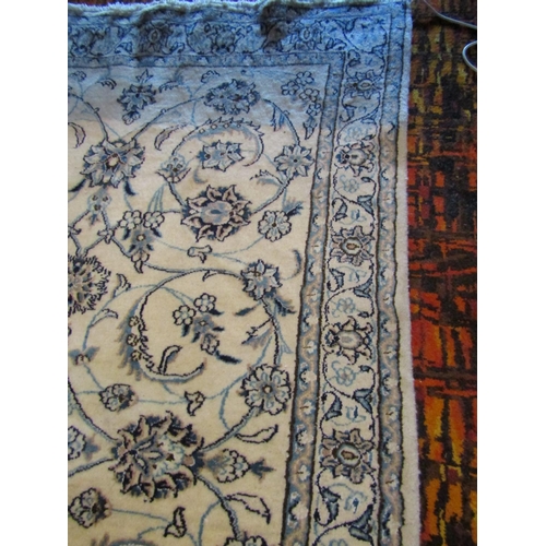 885 - Persian Pure Wool Pale Ground Rug with Patterned Borders Floral Motifs Approximately 6ft Long x 4ft ... 