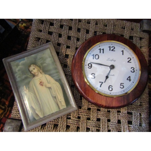 893 - Two Framed Religious Certificates Wall Clock and Religious Lithograph Four Items in Lot Largest Appr... 