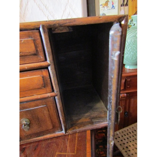 896 - Carved Hardwood Desktop Cabinet with Twin Drawers and Cupboard Doors Approximately 15 Inches Wide x ... 