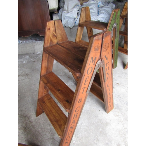 904 - Pair of Wooden Champagne Motif Decorated Folding Steps of Good Construction Approximately 9 Inches H... 