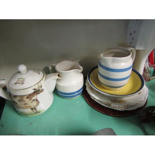 934 - Three Lower Kitchen Shelves containing Various Kitchen Utensils and Crockery