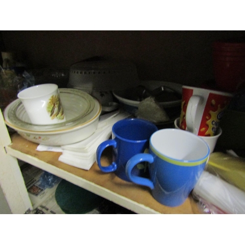 934 - Three Lower Kitchen Shelves containing Various Kitchen Utensils and Crockery