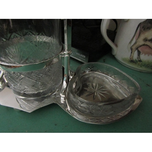 937 - Silver Plated Preserve Comport with Side Butter Dishes Cut Crystal Good Original Condition