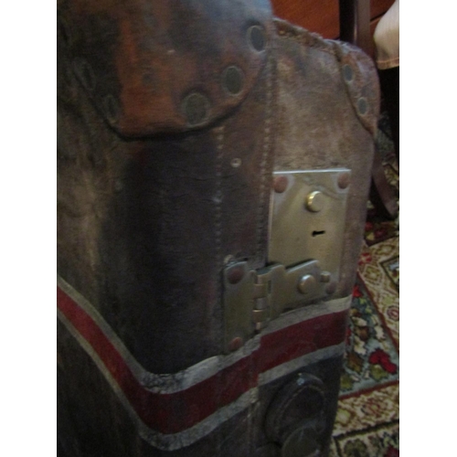 94 - Victorian Leatherbound Trunk with Brass Locks and Leather Handle Approximately 36 Inches Wide along ... 