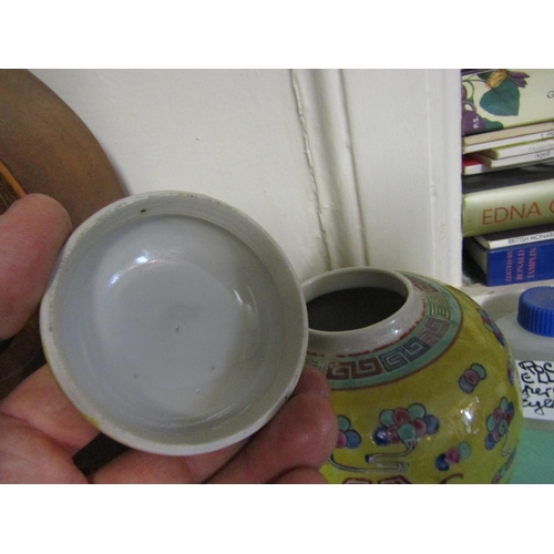 955 - Chinese Yellow Ground Ginger Jar with Original Cover and Two Other Porcelain Items Three in Lot Tall... 