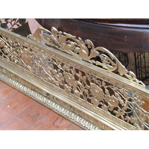 966 - Irish Regency Cast Brass Fender with Foliate Open Fretwork Decoration with Upper Scroll Motifs Appro... 