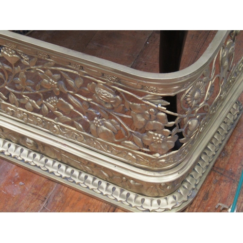 966 - Irish Regency Cast Brass Fender with Foliate Open Fretwork Decoration with Upper Scroll Motifs Appro... 