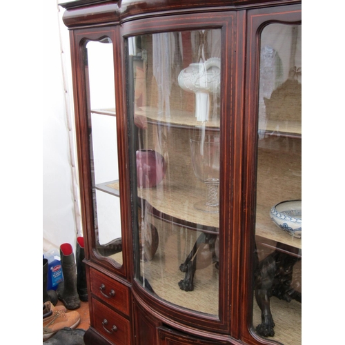 967 - Victorian Bow Front Display Cabinet with Four Drawers Satinwood Crossbanded above Queen Anne Support... 