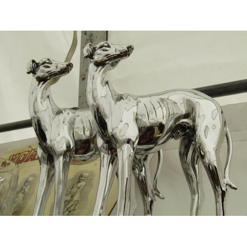 968 - Pair of Chrome Plated Sculptures Whippets Each Approximately 22 Inches High