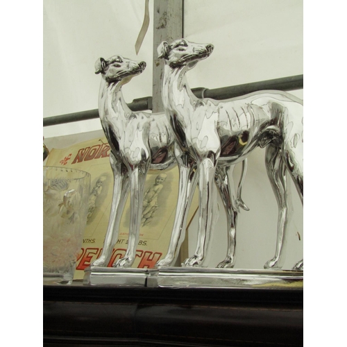 968 - Pair of Chrome Plated Sculptures Whippets Each Approximately 22 Inches High