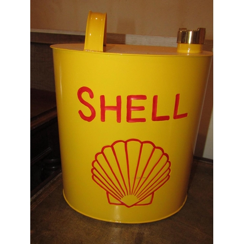 988 - Shell Oval Form Enamel Decorated Jerry Can with Solid Brass Shell Motif Decorated Twist Cover