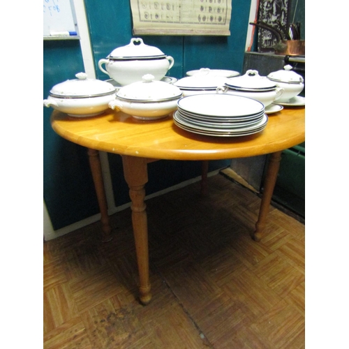 990 - Pine Drop Leaf Table of Circular Form on Turned Supports Approximately 40 Inches Wide and Three Matc... 