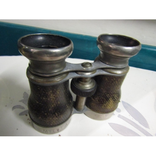 992 - Antique Military Binoculars Leatherbound with Military Marking Approximately 5 Inches High