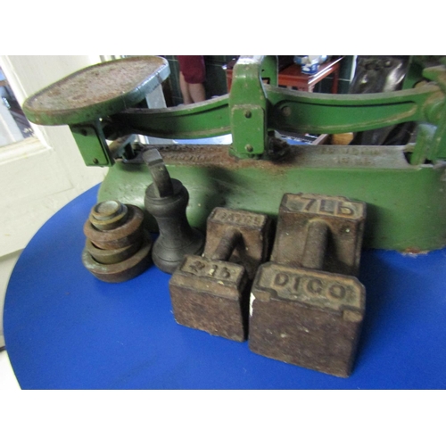 996 - Victorian Painted Metal Shop Weighing Scales with Weights Quantity As Photographed