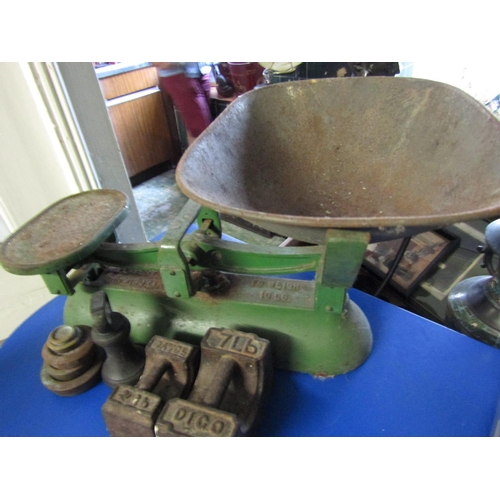 996 - Victorian Painted Metal Shop Weighing Scales with Weights Quantity As Photographed