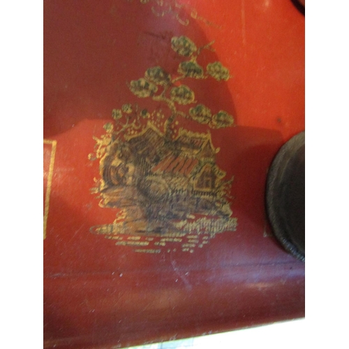 999 - Red Polychrome Decorated Side Table with Gilded Decoration Approximately 30 Inches Wide x 26 Inches ... 