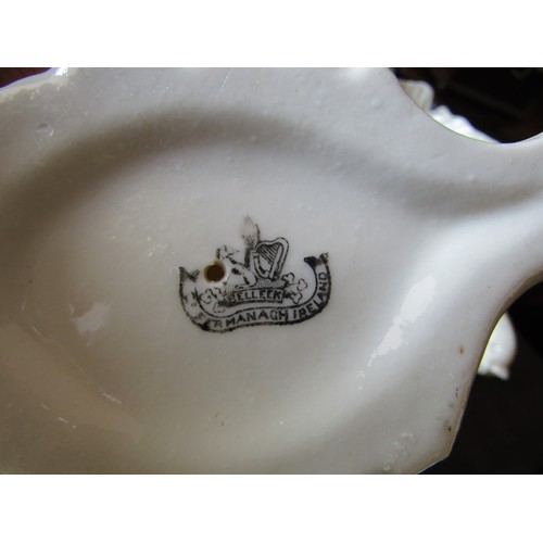 180 - Belleek Leaf Motif Decorated Vase Black Mark 6 Inches High Approximately Very Good Original Conditio... 