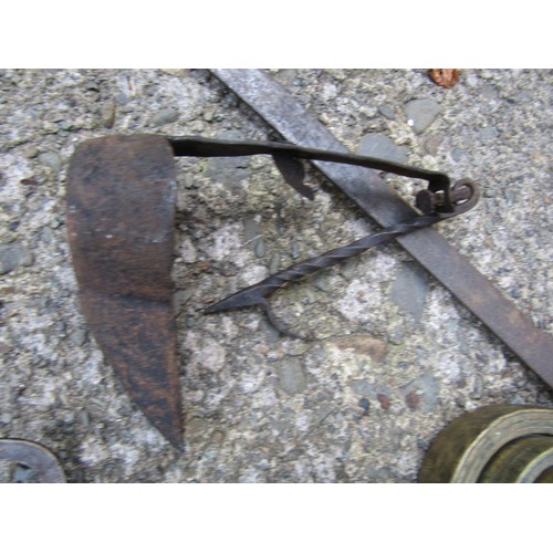 174 - Set of Old Regency Brass Weights and Regency Wrought and Cut Iron Hangers with Pouring Cups