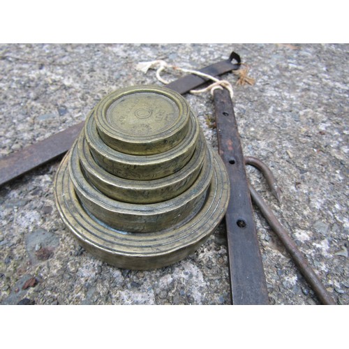 174 - Set of Old Regency Brass Weights and Regency Wrought and Cut Iron Hangers with Pouring Cups