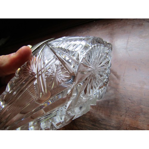 175 - Antique Russian Silver Swing Handle Boat Form Cut Crystal Basket 10 Inches Wide Approximately