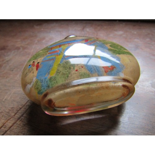 176 - Reverse Painted Oriental Globe Form Snuff Bottle Double Sided with Original Red Cabochon Cut Stopper... 